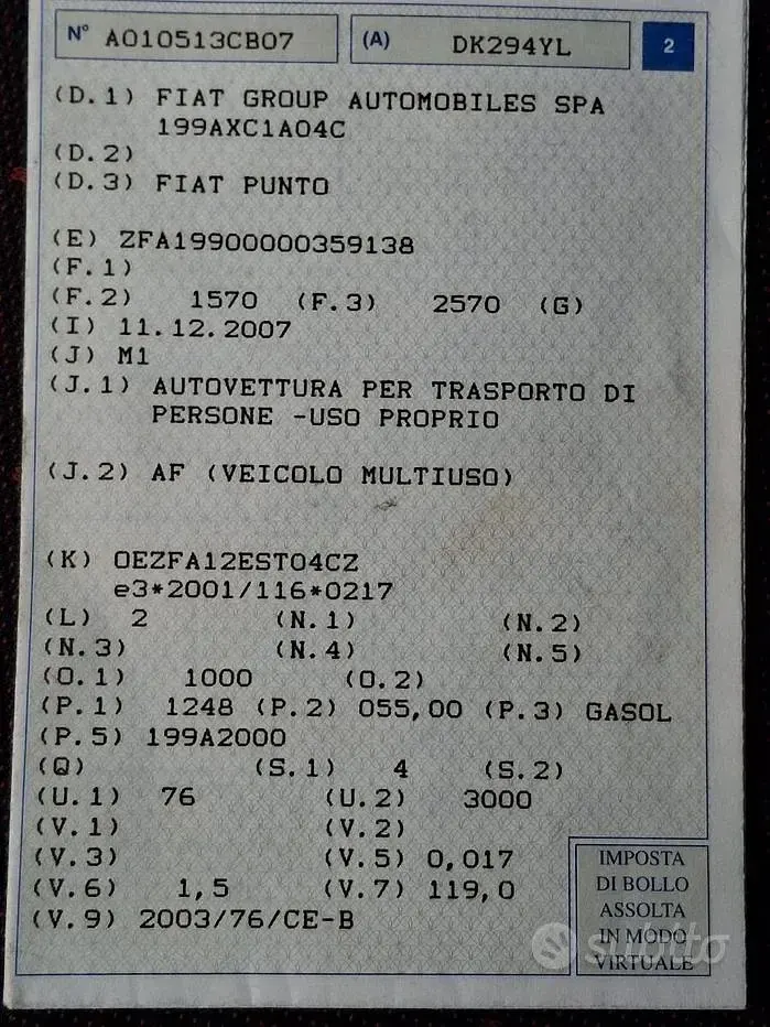 Usata Fiat Punto 75 CV (55 kW) 2007 Utilitaria