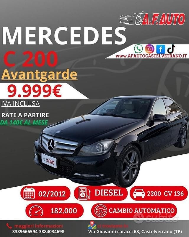 Usata Mercedes C200 Avantgarde 200 CV (147 kW) 2012 Nero Berlina