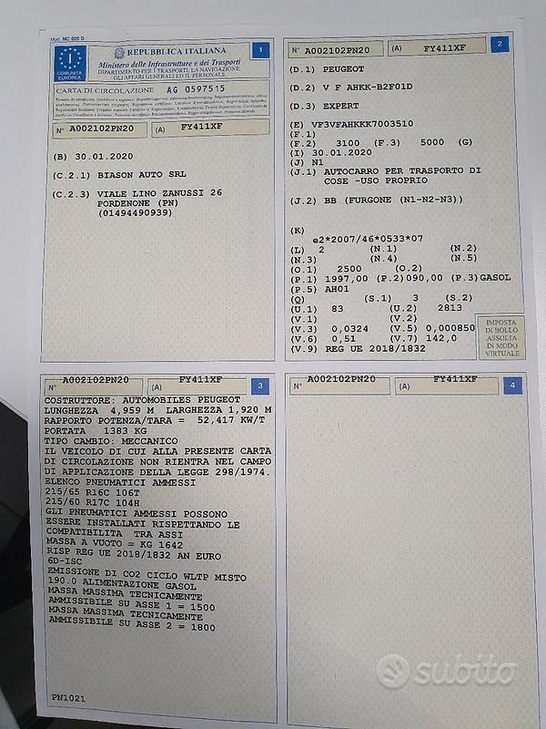 Usata Peugeot Expert 109 CV (80 kW) 2020 Bianco Furgone