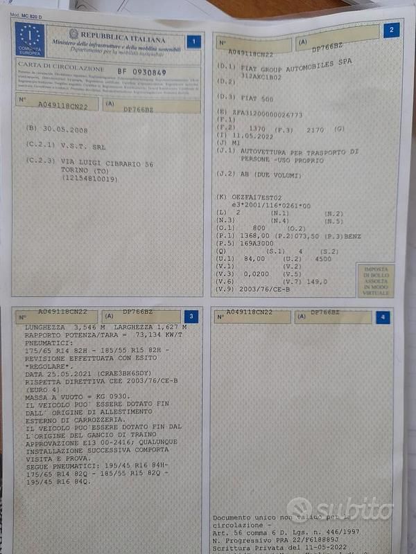 Usata Fiat 500 2008 Giallo Berlina