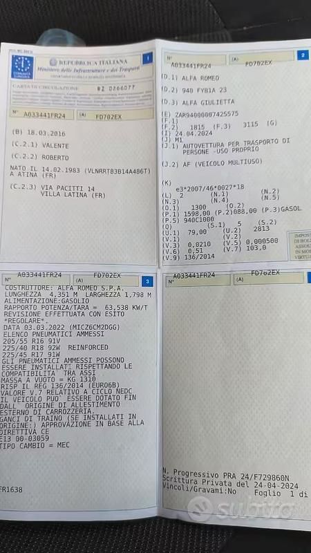 Usata Alfa Romeo Giulietta Distinctive 120 CV (88 kW) 2016 Rosso Utilitaria