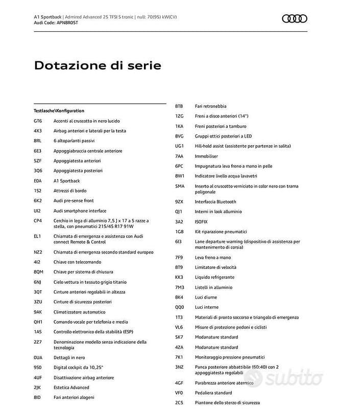 Usata Audi A1 Admired 95 CV (69 kW) 2024 Nero Berlina