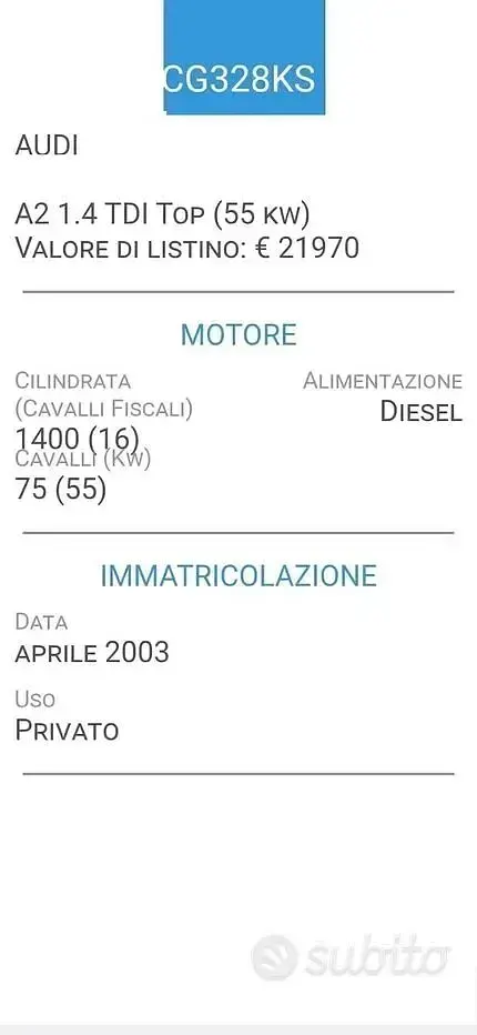 Usata Audi A2 75 CV (55 kW) 2003 Nero Utilitaria