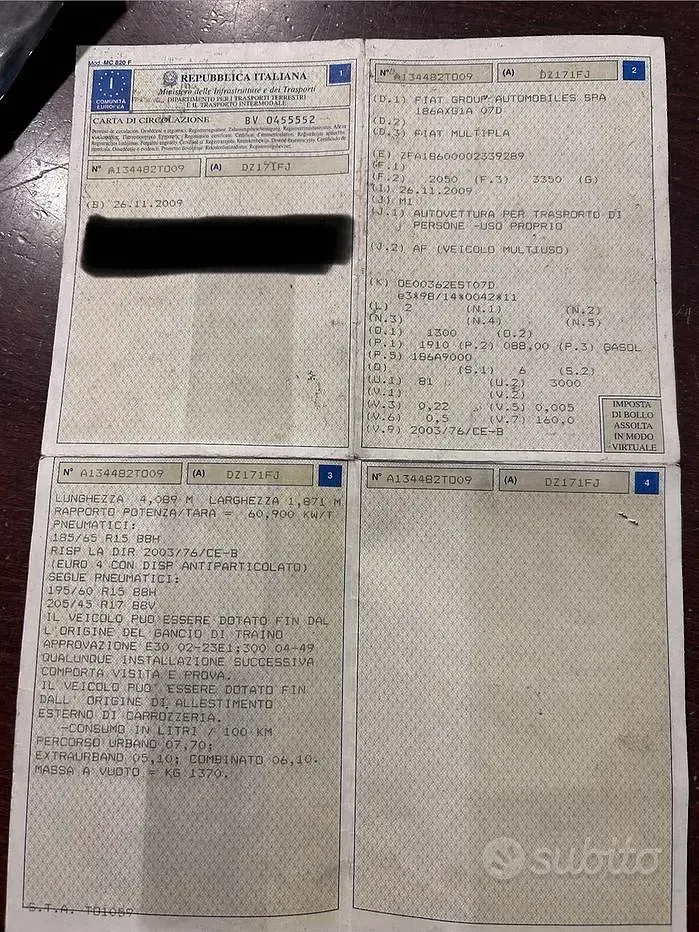 Usata Fiat Multipla 120 CV (88 kW) 2009 Grigio Monovolume