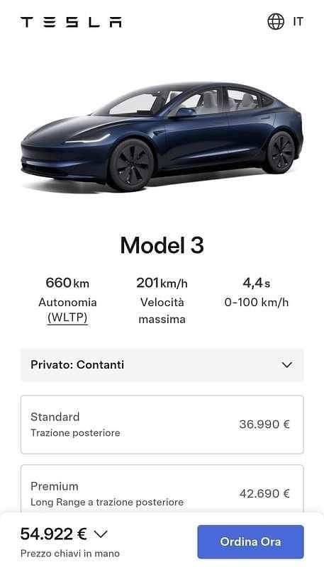 Usata Tesla Model 3 Long Range AWD 258 kW (351 CV) 2024 Blu/azzurro Berlina