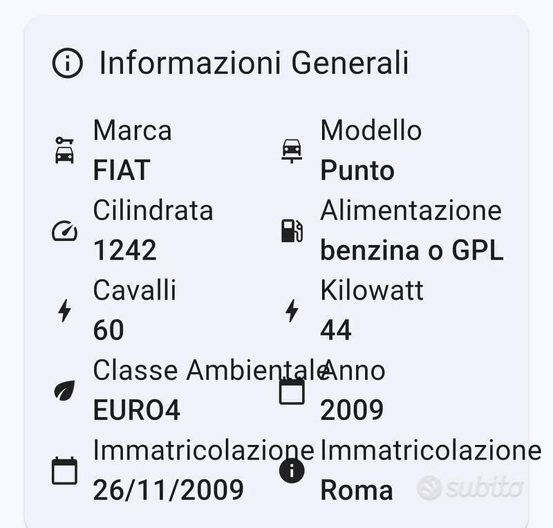 Usata 2009 Fiat Punto Due volumi | 700 € (Super prezzo) - Immagine 1/3