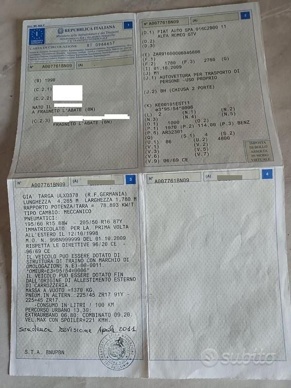 Usata Alfa Romeo GTV 1998 Rosso Coupé