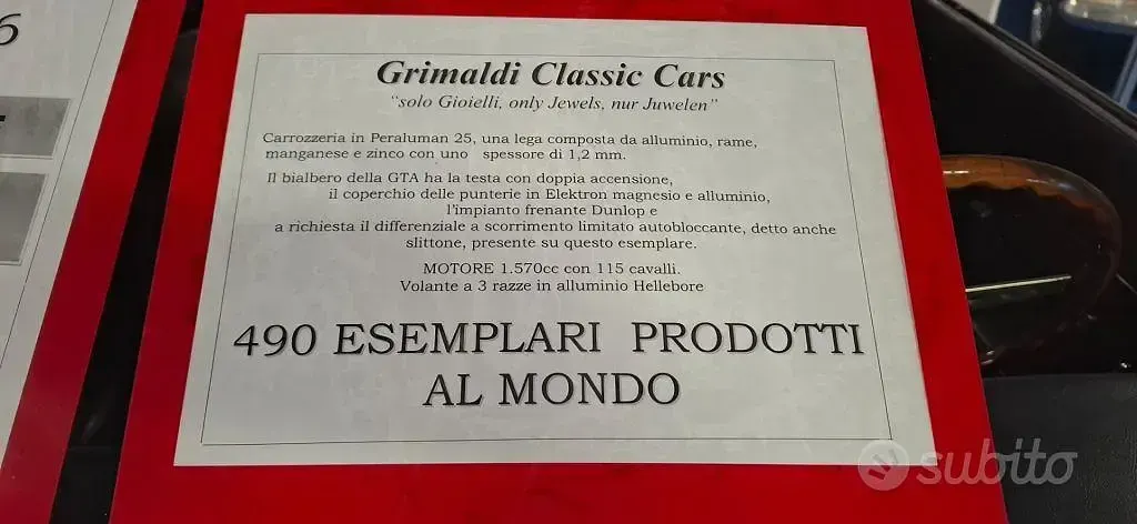 Usata Alfa Romeo GTA 114 CV (83 kW) 1960 Rosso Coupé