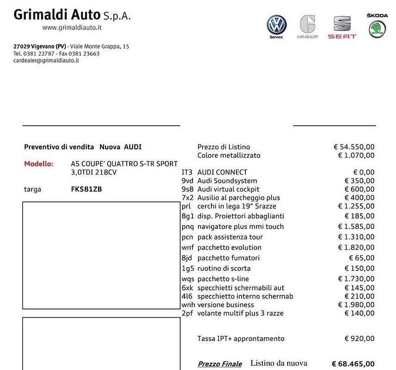 Usata Audi A5 Business 218 CV (160 kW) 2017 Argento Coupé