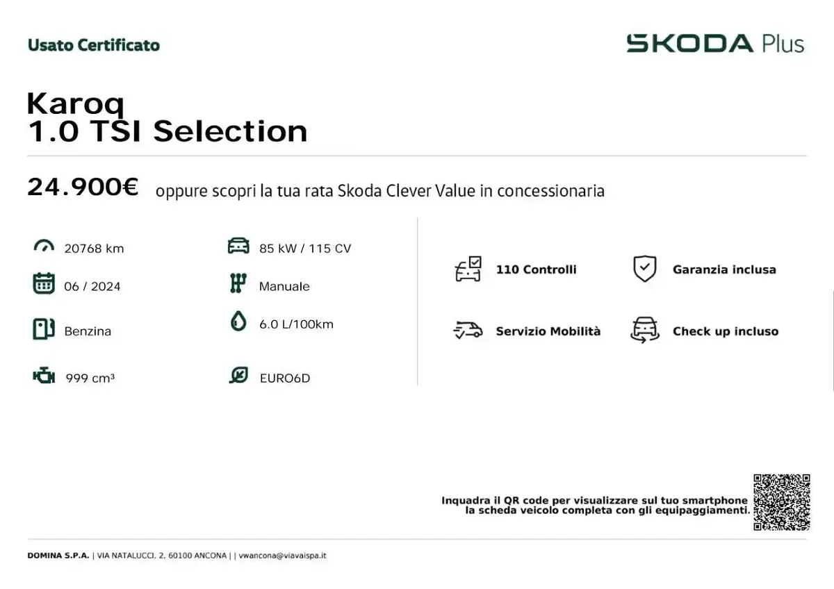 Usata Skoda Karoq Selection 116 CV (85 kW) 2024 Grigio SUV