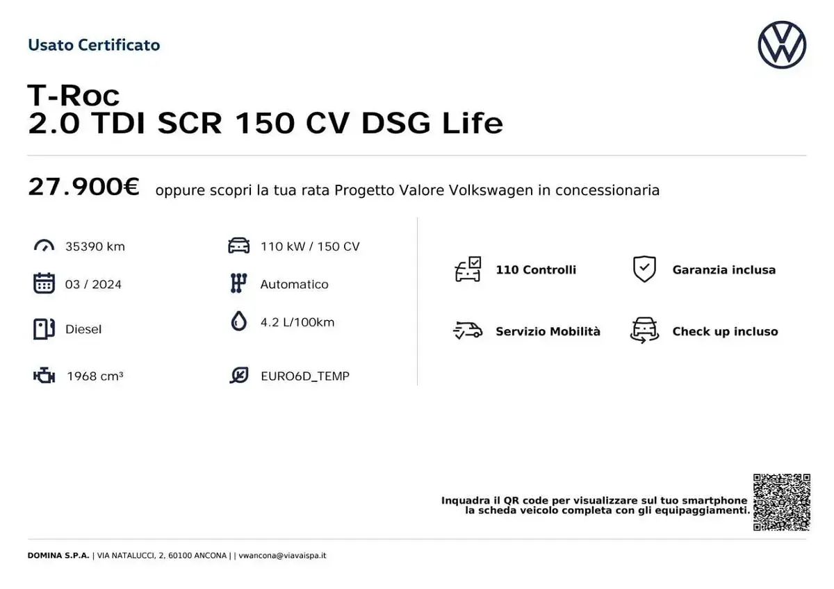 Usata VW T-Roc Life 150 CV (110 kW) 2024 Grigio SUV