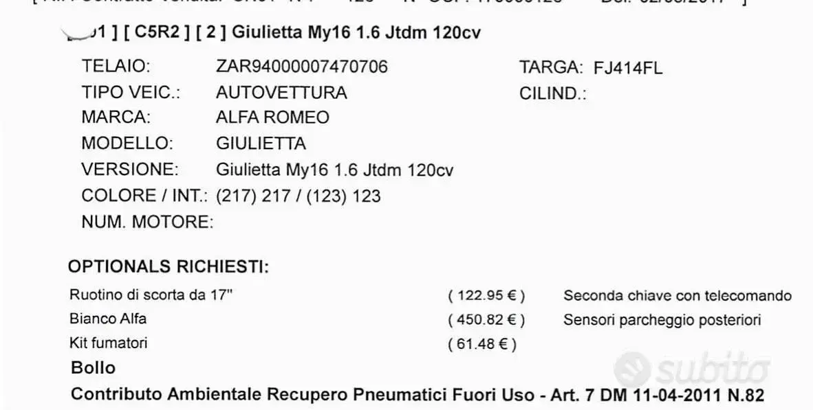 Usata Alfa Romeo Giulietta 120 CV (88 kW) 2017 Bianco Utilitaria