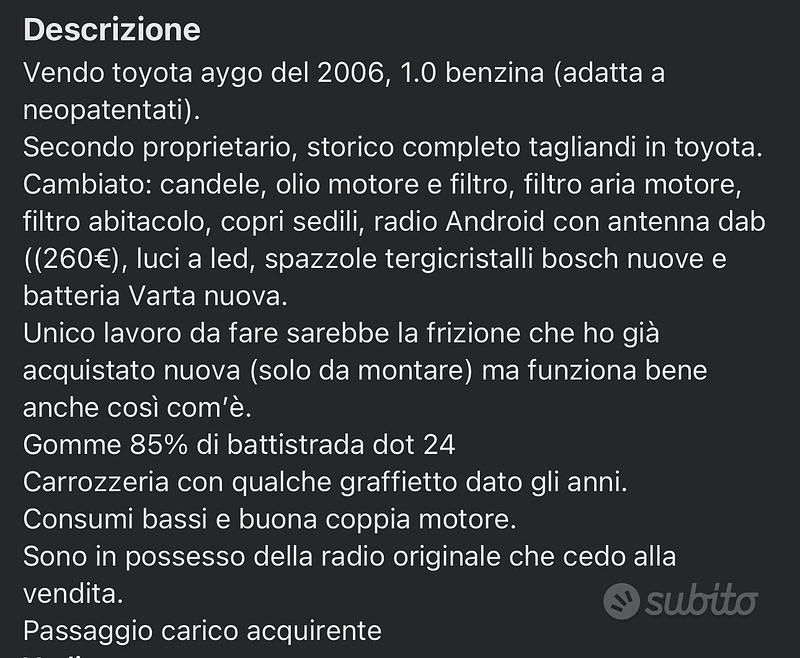Usata Toyota Aygo 67 CV (49 kW) 2006 Utilitaria