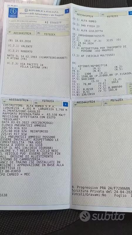 Usata Alfa Romeo Giulietta Distinctive 120 CV (88 kW) 2016 Rosso Utilitaria