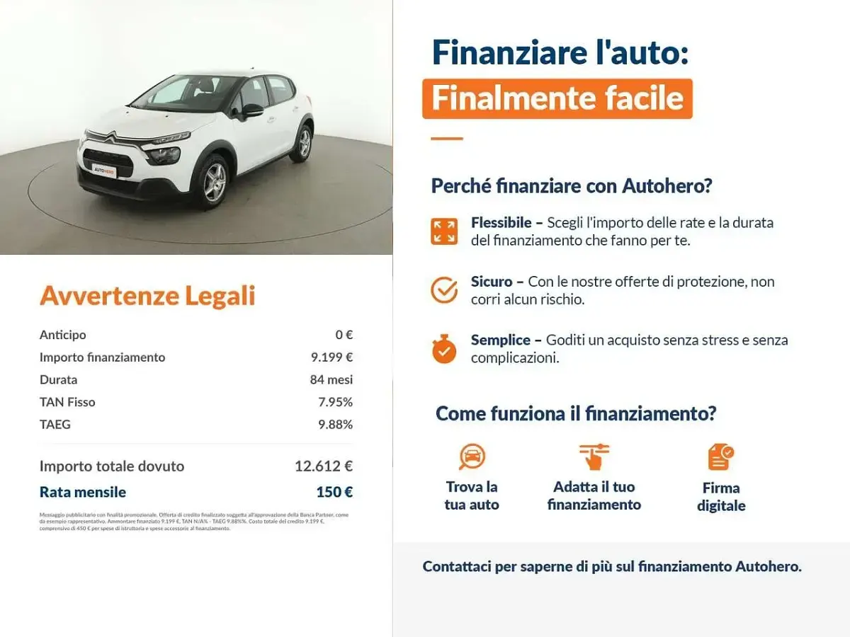 Usata Citroën C3 Feel 83 CV (61 kW) 2021 Bianco Utilitaria