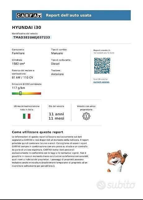 Usata Hyundai i30 Comfort 110 CV (80 kW) 2013 Bianco Station wagon