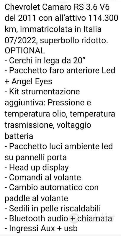 Usata Chevrolet Camaro 2011 Nero Coupé