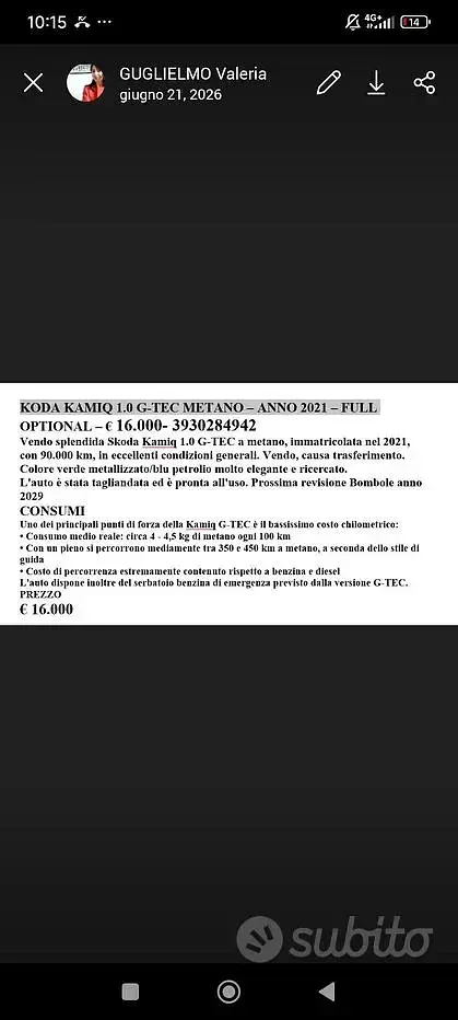 Usata Skoda Kamiq 90 CV (66 kW) 2021 Verde SUV