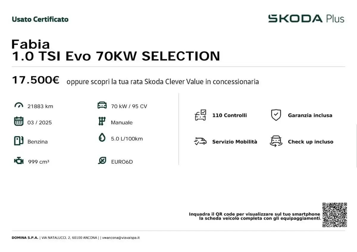 Usata Skoda Fabia Selection 95 CV (69 kW) 2025 Grigio Utilitaria