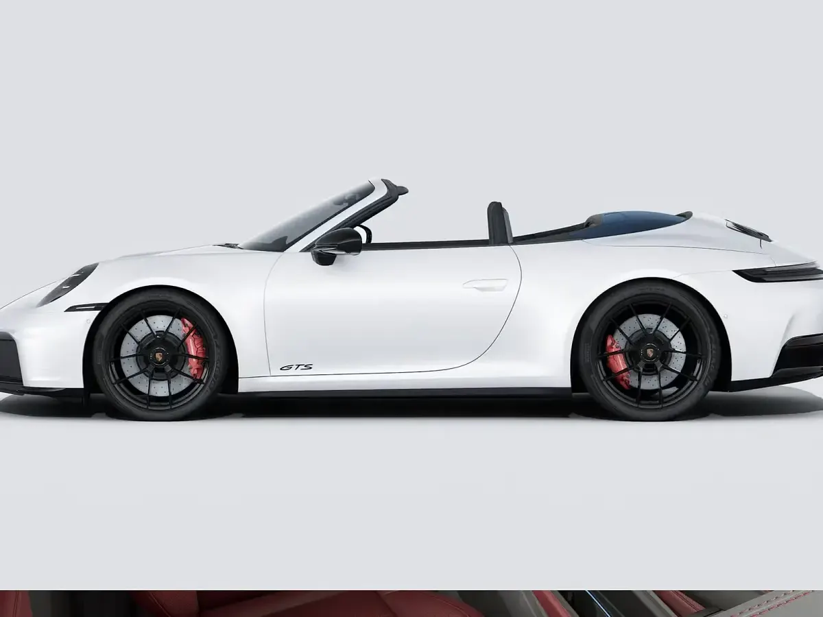 Nuova Porsche 911 Carrera 4 GTS 2026 Grigio ghiaccio metallizzato/capote blu Cabrio