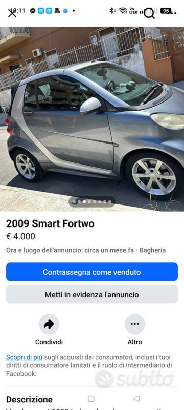 Usata Smart ForFour 2009 Grigio Utilitaria