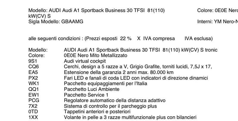 Usata Audi A1 Sportback Business 110 CV (80 kW) 2023 Nero Utilitaria