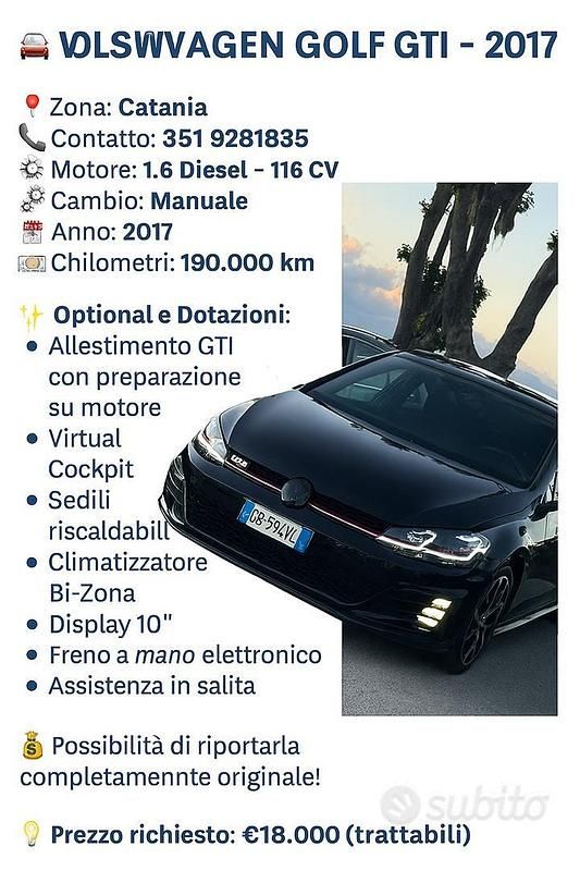 Usata VW Golf VII 2017 Nero Berlina