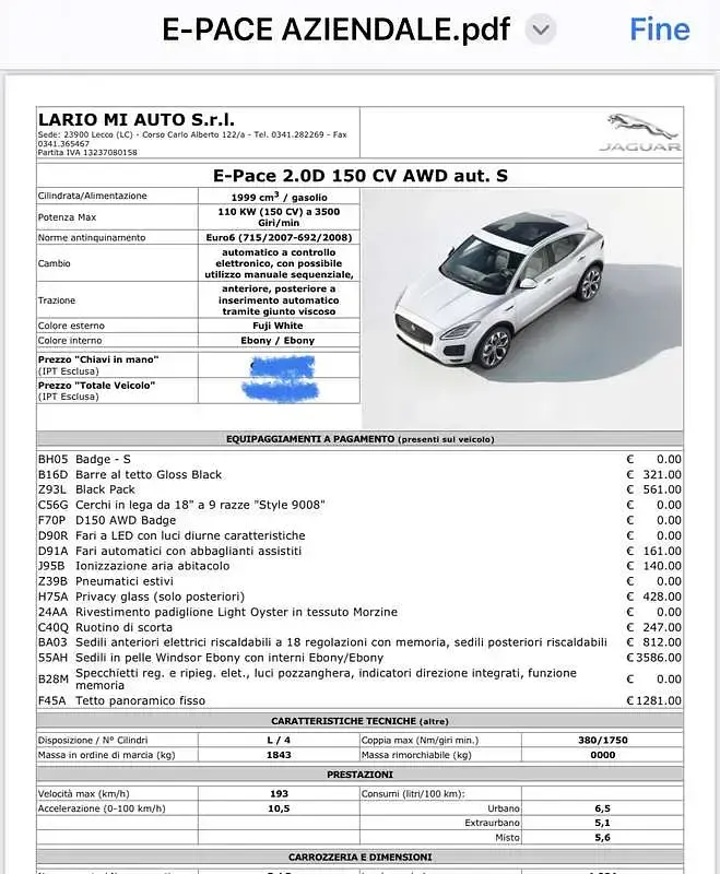 Usata Jaguar E-Pace 150 CV (110 kW) 2018 Bianco SUV