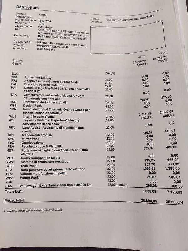 Usata VW T-Roc Style 150 CV (110 kW) 2019 Arancione SUV