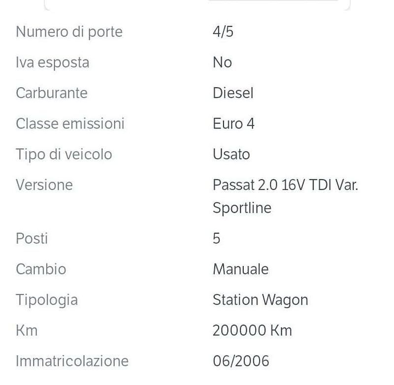 Usata VW Passat Sportline 140 CV (102 kW) 2006 Station wagon