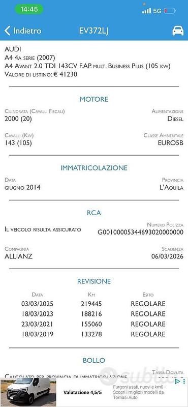 Usata Audi A4 Advanced 150 CV (110 kW) 2014 Nero Station wagon