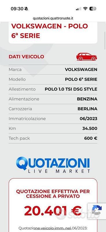 Usata VW Polo Style 95 CV (69 kW) 2023 Bianco Utilitaria