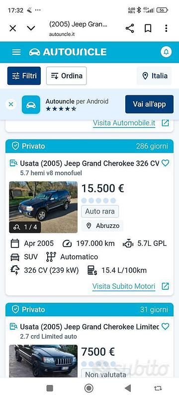 Usata Jeep Cherokee 2005 Blu SUV