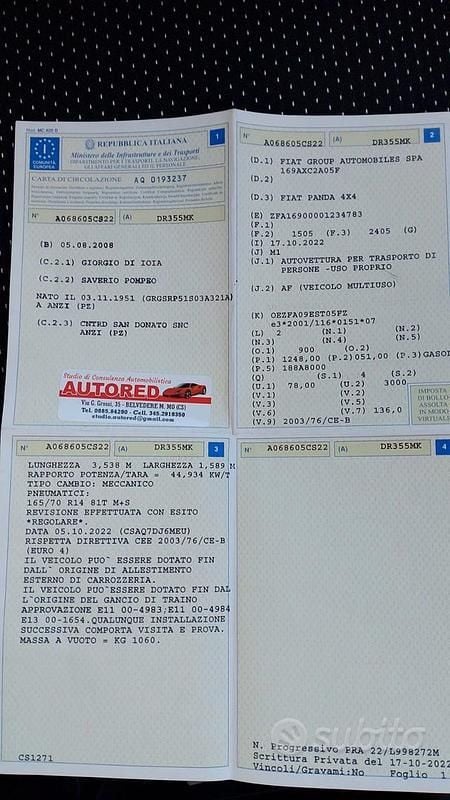 Usata Fiat Panda 4x4 69 CV (50 kW) 2008 Utilitaria