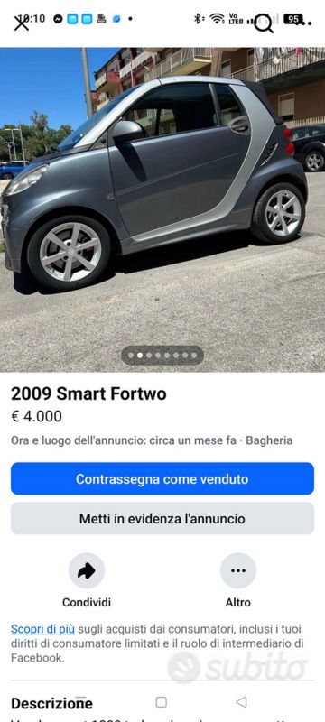 Usata Smart ForFour 2009 Grigio Utilitaria