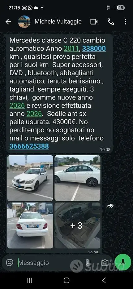 Usata Mercedes 200 2009 Bianco Berlina