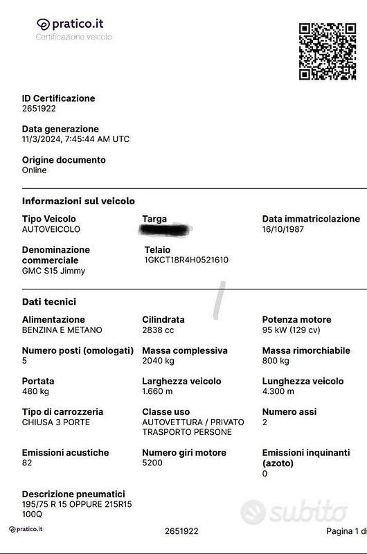 Usata GMC Jimmy 115 CV (84 kW) 1987 Grigio SUV