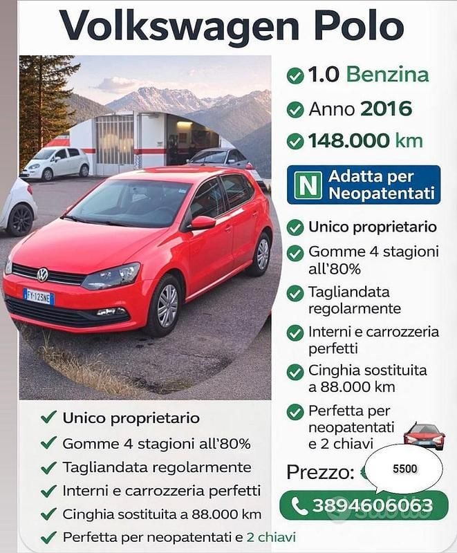 Usata VW Polo Comfortline 75 CV (55 kW) 2016 Rosso Berlina