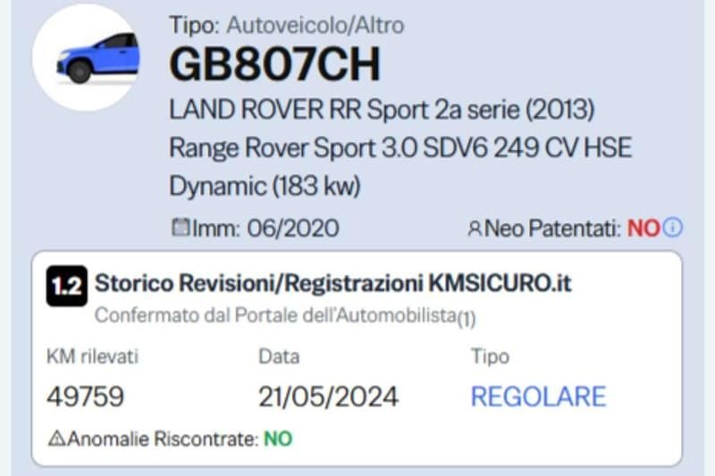 Usata Land Rover Range Rover Sport S 249 CV (183 kW) 2020 Silver blu SUV