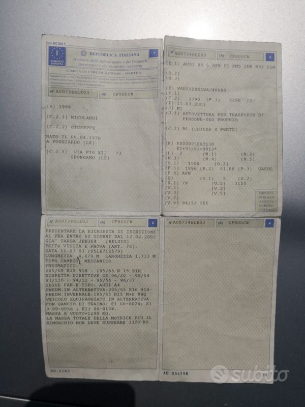 Usata Audi A4 1998 Grigio Berlina