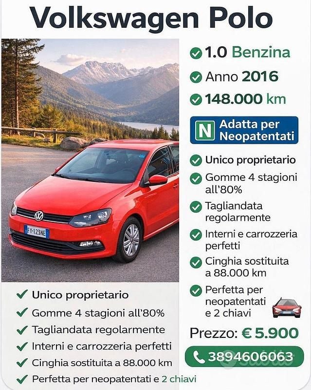 Usata VW Polo Trendline 60 CV (44 kW) 2016 Rosso Berlina