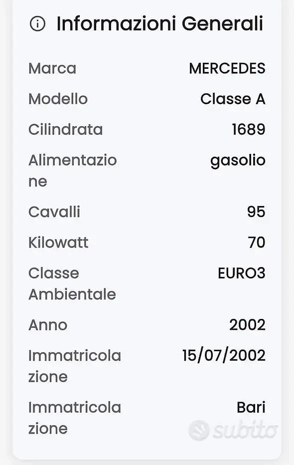 Usata Mercedes A170 95 CV (69 kW) 2005 Nero Monovolume