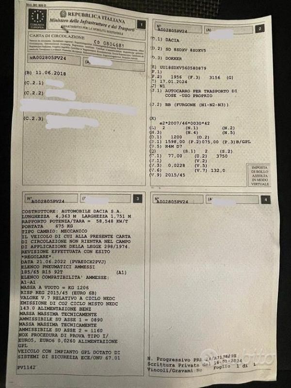 Usata Dacia Dokker 102 CV (75 kW) 2018 Bianco Monovolume