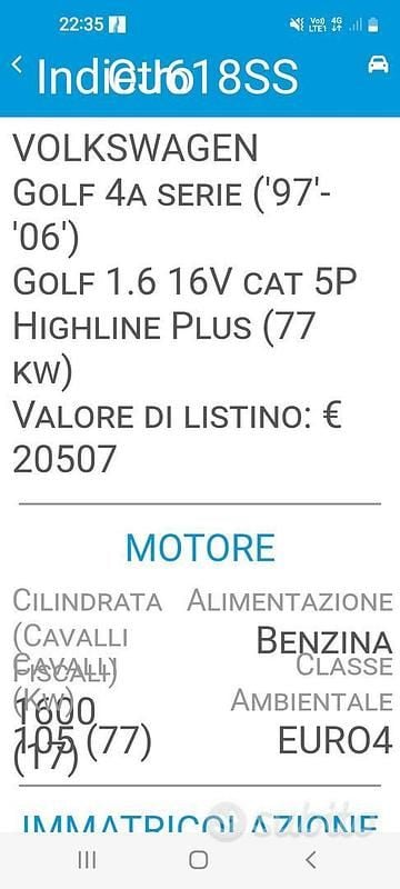 Usata VW Golf IV 105 CV (77 kW) 2004 Berlina