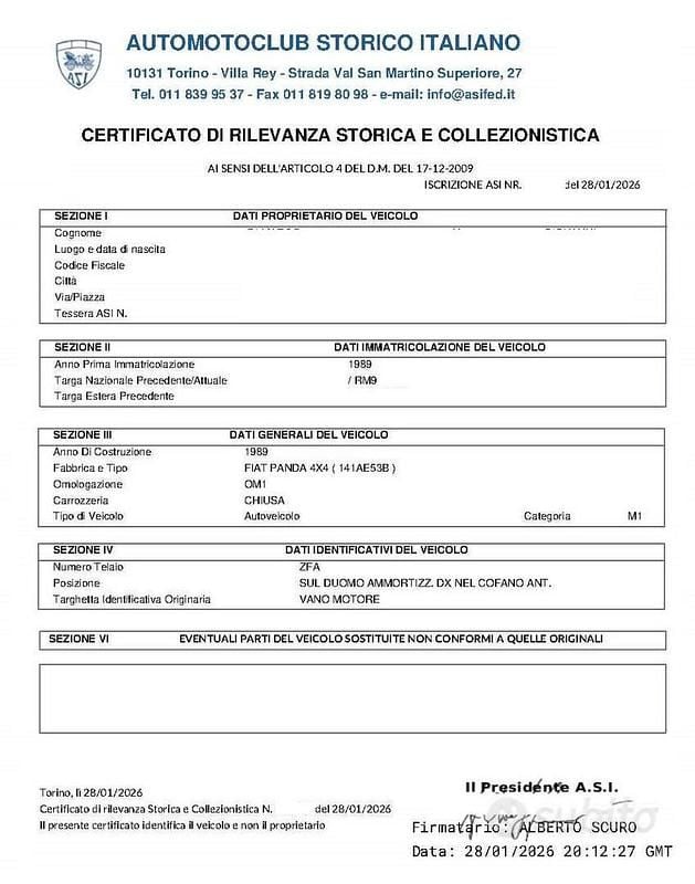 Usata Fiat Panda 4x4 50 CV (36 kW) 1989 Grigio Utilitaria