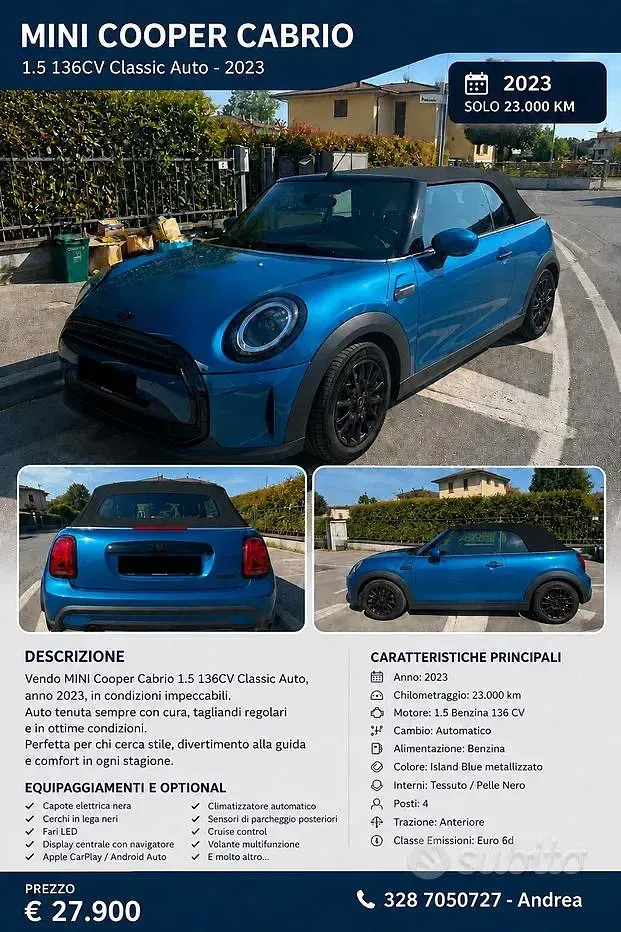 Usata Mini Cooper Cabriolet 136 CV (100 kW) 2023 Bluazzurro Cabrio