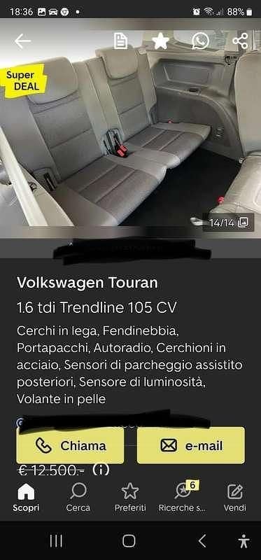Usata VW Touran Trendline 105 CV (77 kW) 2013 Monovolume
