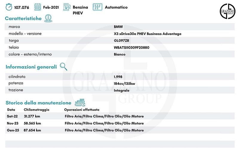 Usata BMW X3 Advantage 184 CV (135 kW) 2021 Bianco SUV