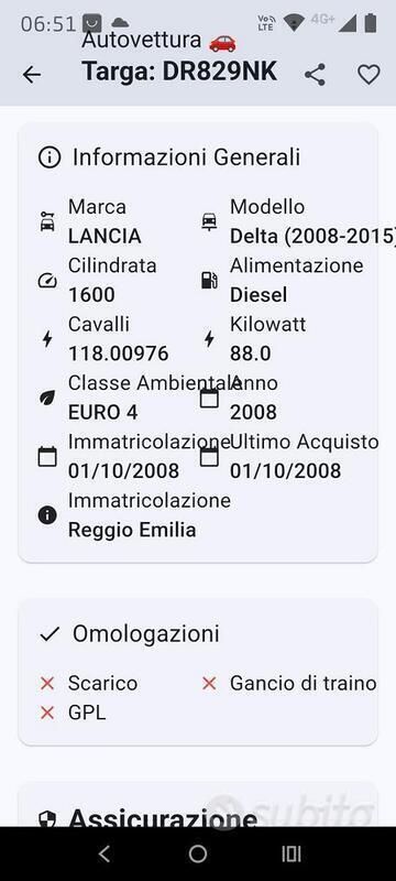 Usata Lancia Delta 120 CV (88 kW) 2008 Marrone Utilitaria