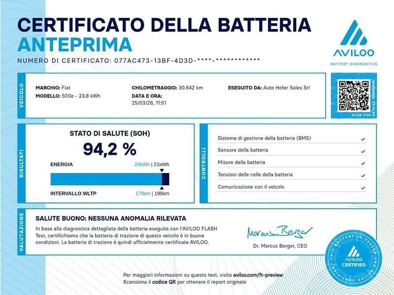 Usata Fiat 500e Action 42 kW (58 CV) 2023 Verde Utilitaria